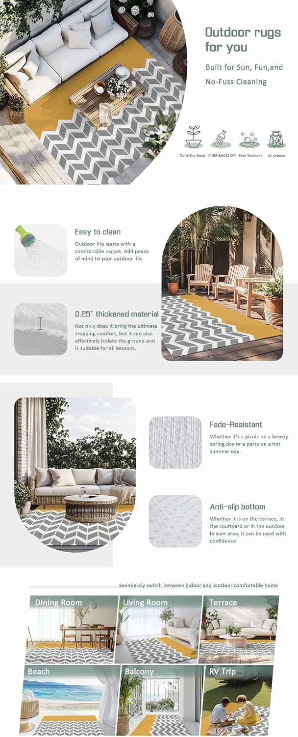 Outdoor Rug 4x6ft Geometric Chevron Arrow Orange Patio Area Rugs Waterproof Easy Cleaning Non Shedding Thick Mats Art Carpet for Indoor Outdoor Porch Deck Backyard Balcony