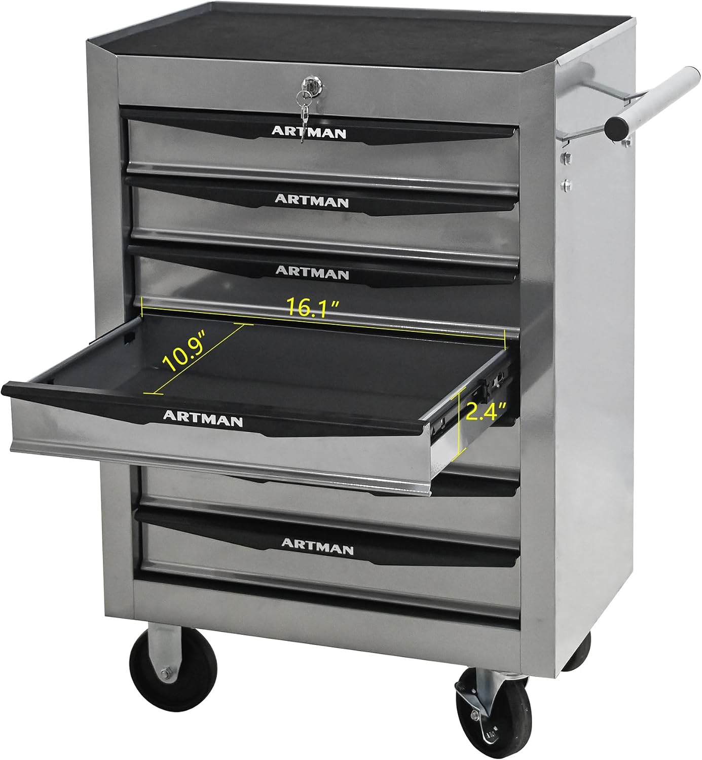Rolling Metal Tool Chest with 7 Drawers – 20' Steel Tool Storage Box Organizer with Ball Bearing Slides & Lockable Mobile Cabinet on Wheels(Silver)