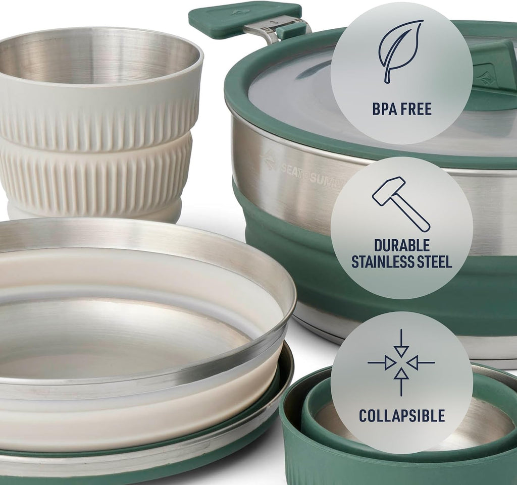 Sea to Summit Detour Stainless Steel One Pot Cook Set for Two (3 Liter Pot, 2 Large Bowls, 2 Mugs)
