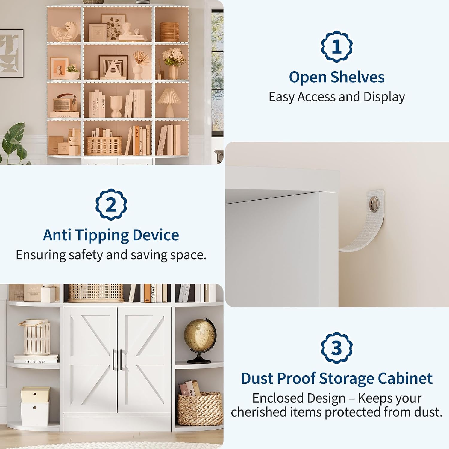 Garvee 75in Tall Bookcase with Storage Cabinet, 6-Tier Wide Floor Bookshelf with Doors, Modern Wooden Standing Display Shelf Organizer for Home Office Living Room Bedroom, White