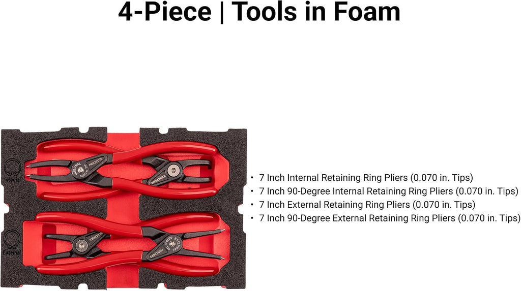 TEKTON 7 Inch Internal and External Retaining Ring Pliers Set with Mini Stacking Tool Box (4-Piece) | PRR96001