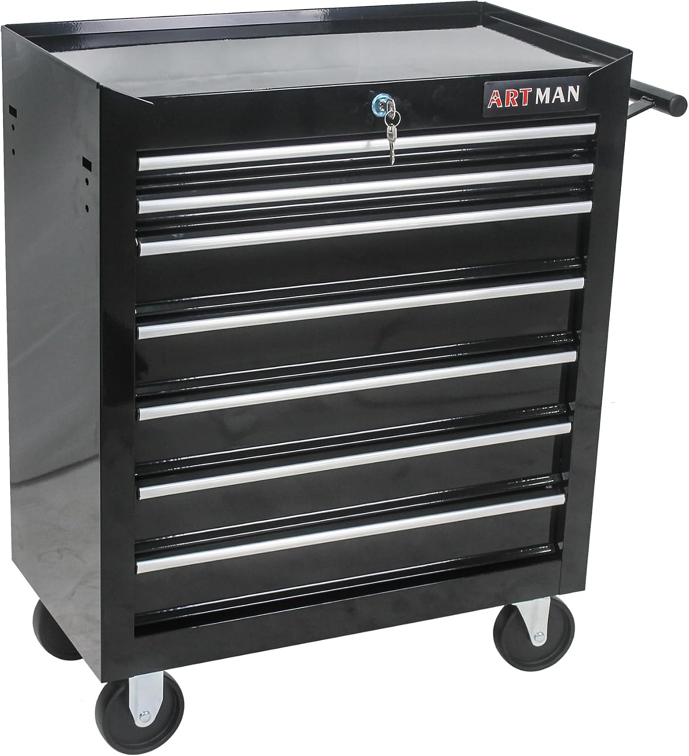 7 Drawers Tool Cart on Wheels, 7 Drawer Rolling Tool Chest with Key Lock, Trolley Organizer Tool Case, Multifunctional Rolling Tool Box for Garage,Warehouse,Workshop,Repair Shop (Black)