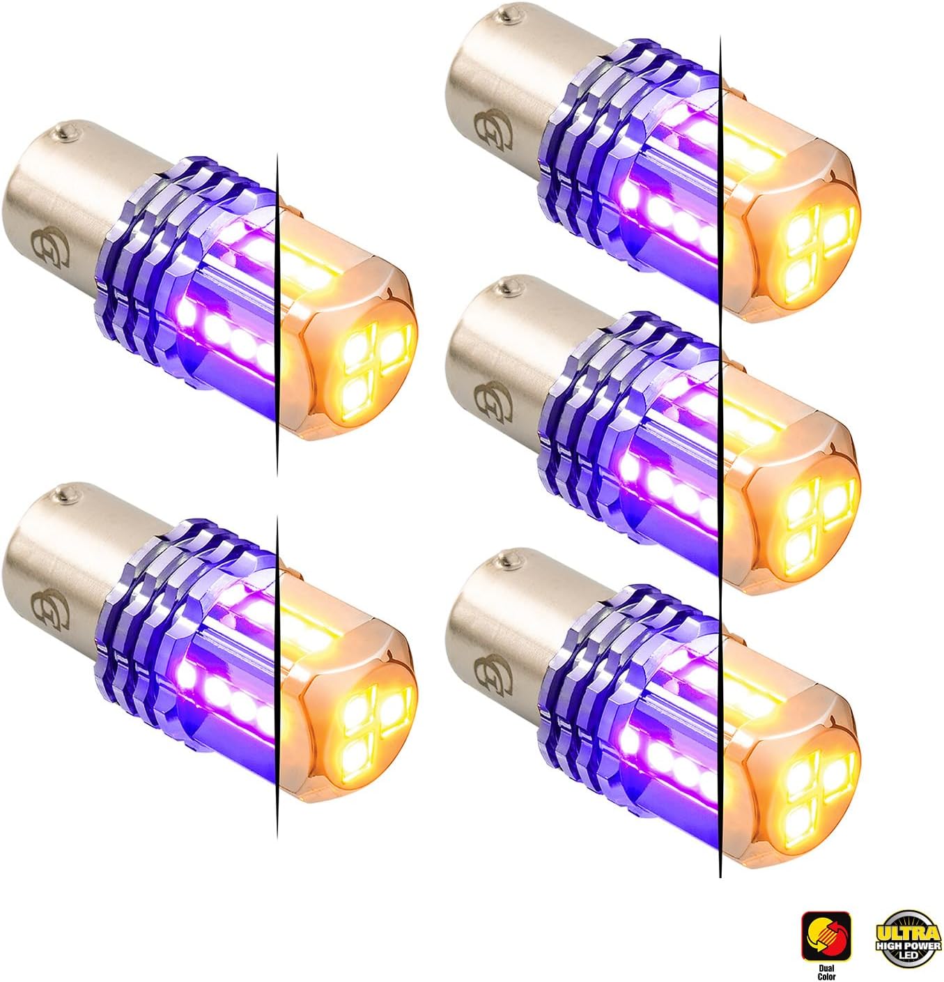 GG Grand General 70824 1157 Dual Color Amber/Purple 15 LED Tower Bulb, 12V, 5 Pack