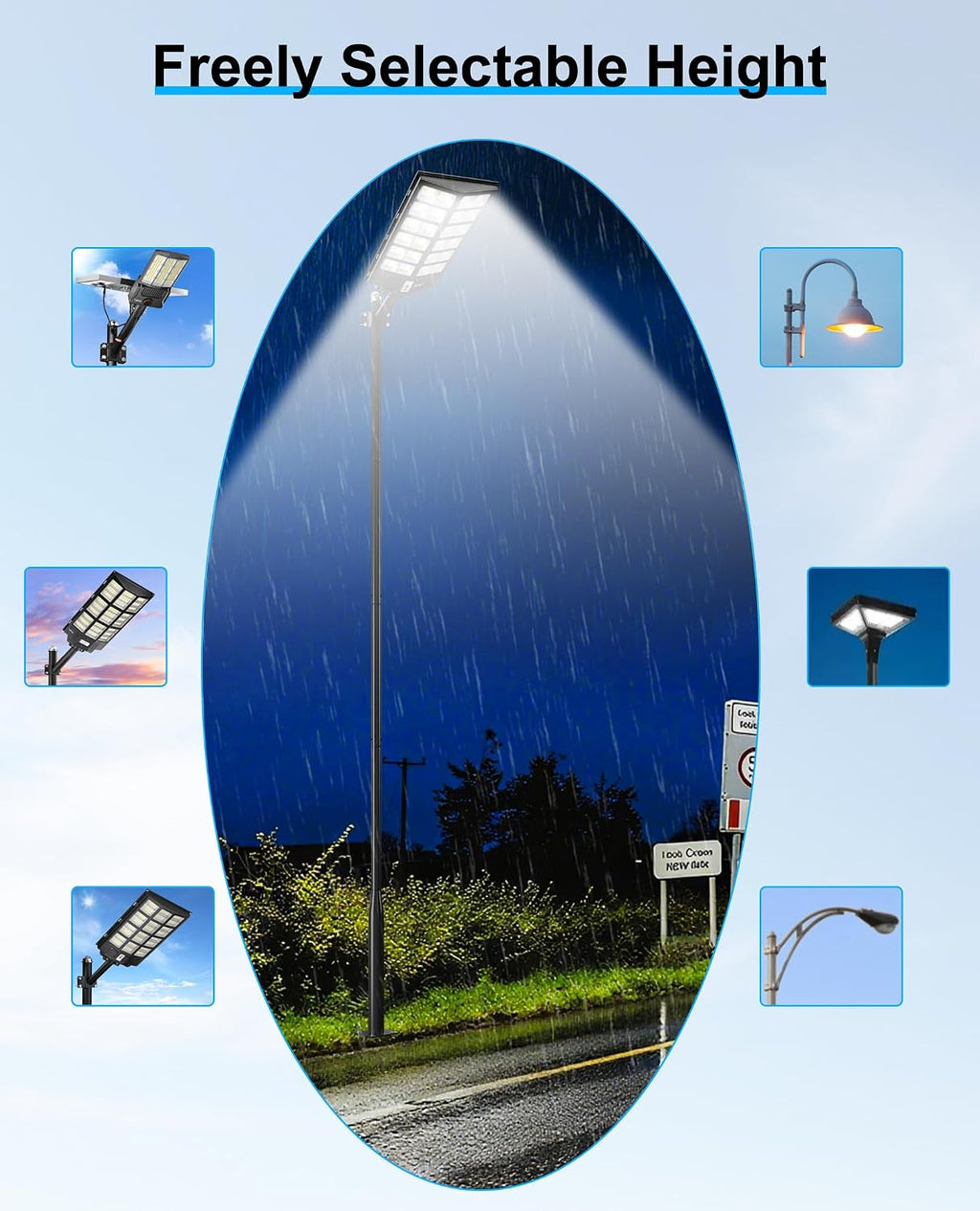 JAYNLT 16Ft Tall Street Light Pole -Heavy -Duty Metal Street Lamp Post for Solar Street Lights with Mounting Rebar Cage Base Accessory for Parking, Yard,Farm(Light not Included