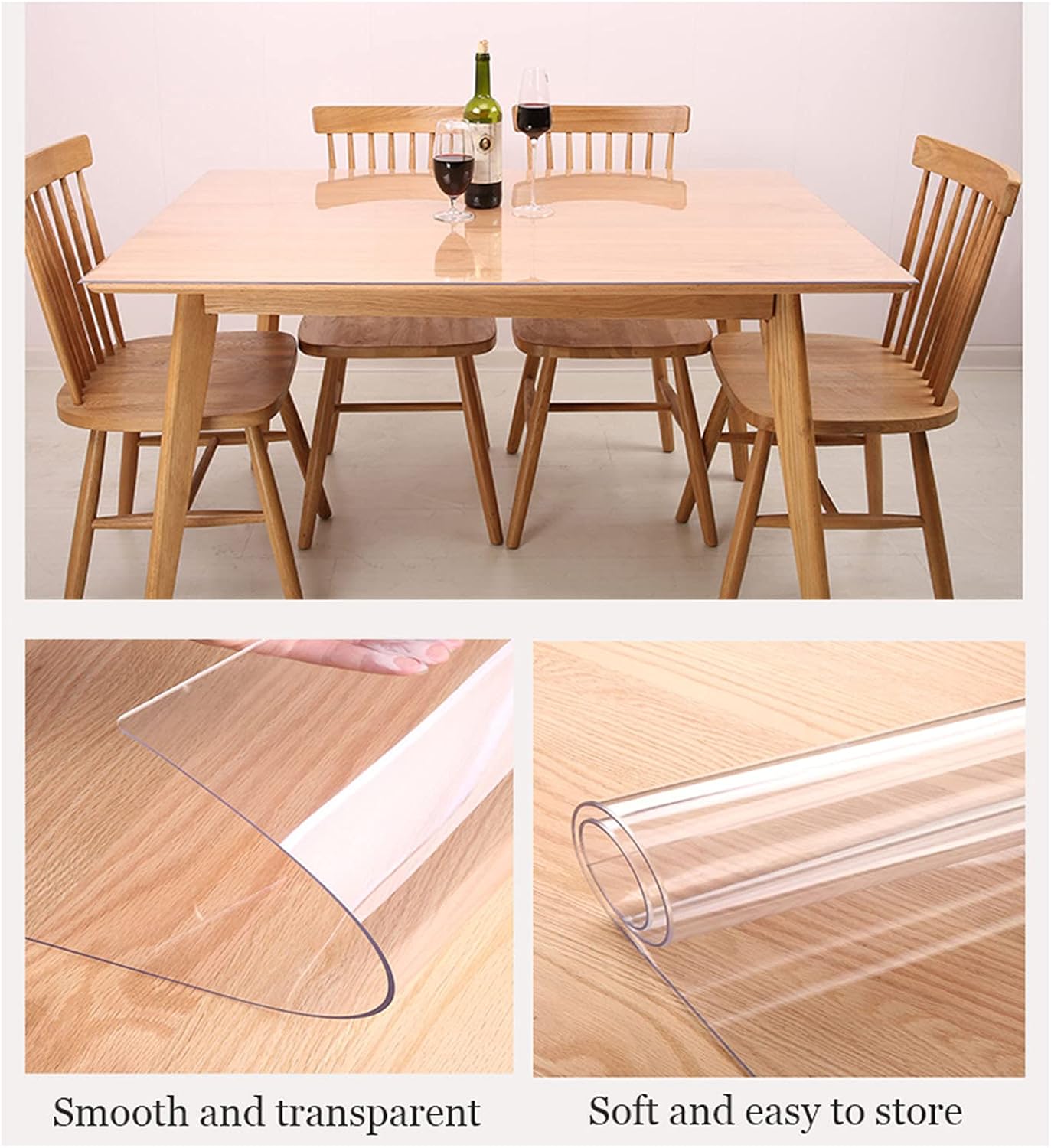 Table Cloth Washable PVC, Transparent Plastic Vinyl Table Cover, Soft Glass Protector Pad, for Kitchen, Furniture, Garden, 3mm Thick Rectangular Non-Slip Tablecloth,100x120cm/39.447.2in
