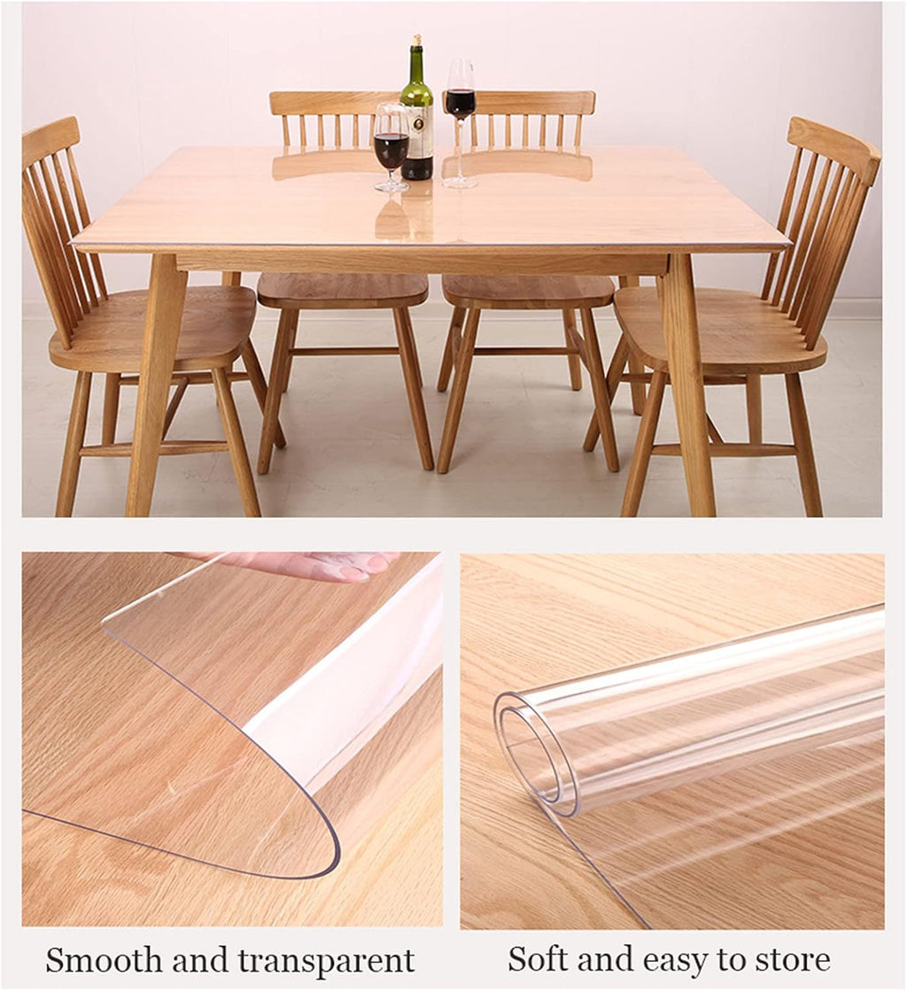 Table Cloth Washable PVC, Transparent Plastic Vinyl Table Cover, Soft Glass Protector Pad, for Kitchen, Furniture, Garden, 3mm Thick Rectangular Non-Slip Tablecloth,110x120cm/43.347.2in