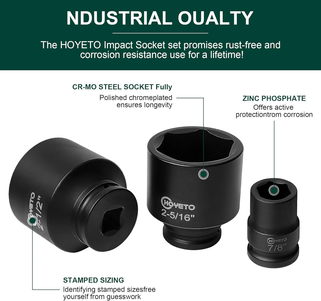 3/4' Impact Socket Set 29 Piece 3/4' Drive Impact Sockets Set, Rugged Construction, Cr-Mo, 6-Point Sockets,3/4 Inches Socket Set Impact SAE 3/4 inch - 2-1/2 inch, with a Storage Cage