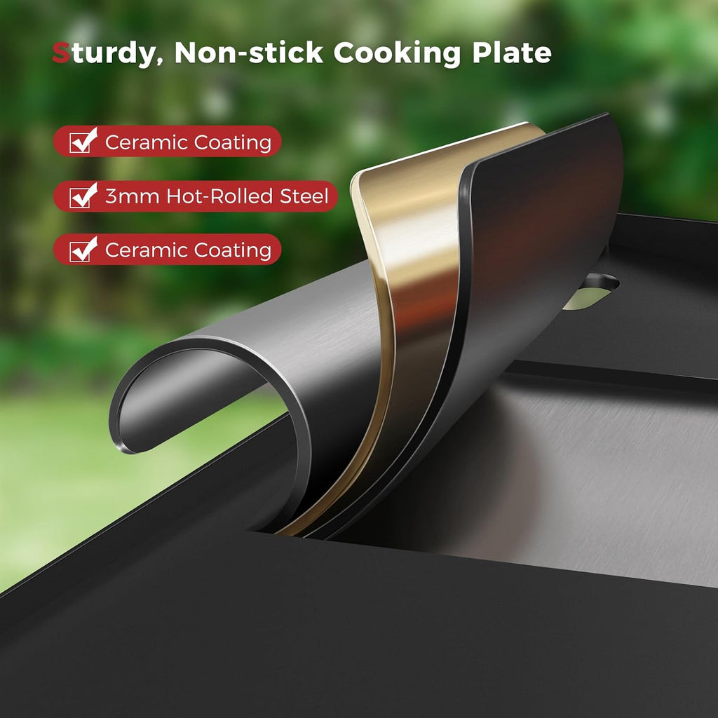 CAMPLUX Propane Tabletop Grill Griddle 2-in-1, Non-Stick Flat Top Griddle with Ceramic Coated 19,000 BTU, 23-Inch Gas Grill for RV, Camping, Tailgating, and Outdoor GG302S