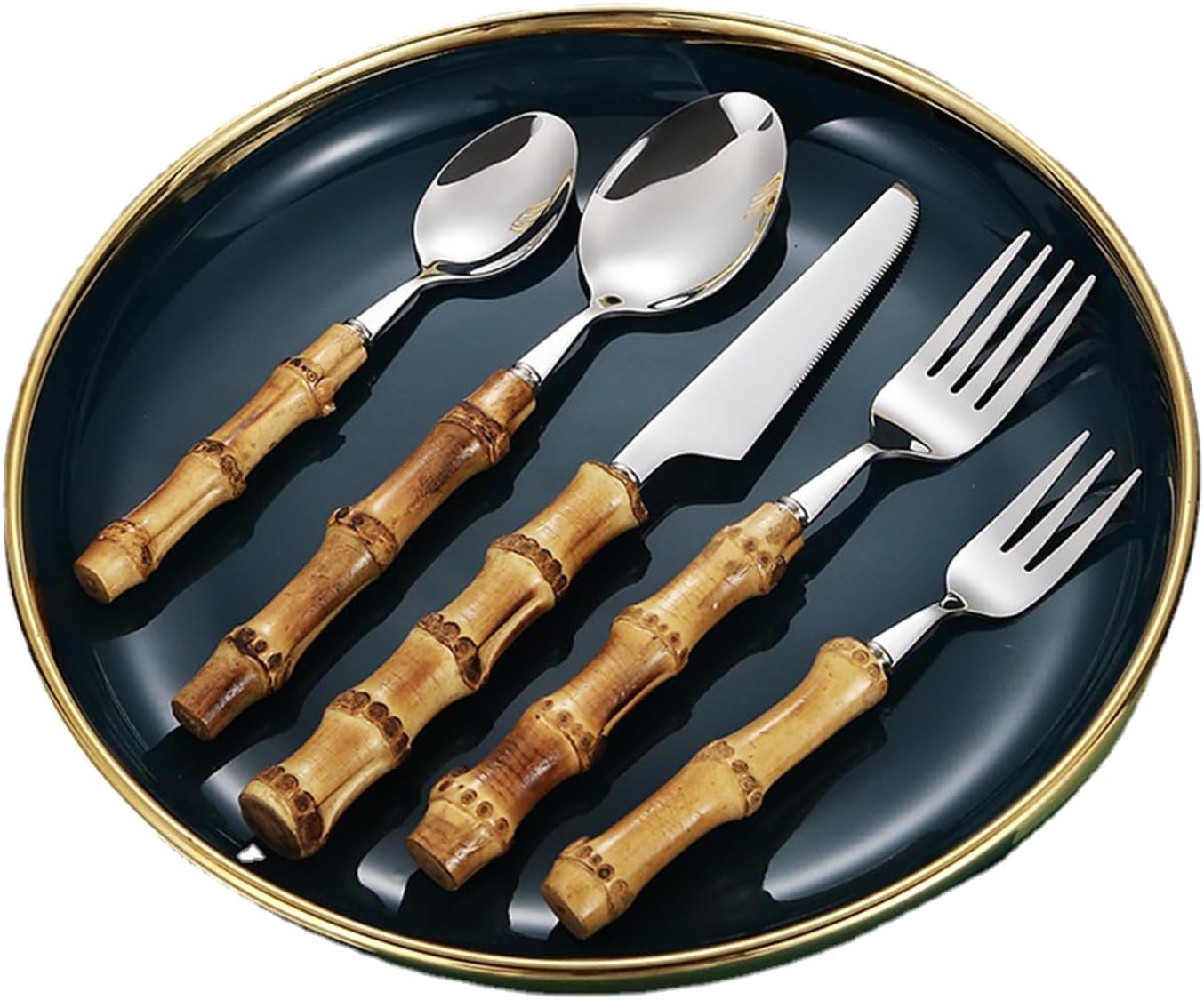 bamboo flatware sets, bamboo handle cutlery set, household kitchen utensil flatware sets for 4, recommend Hand Washing (20 pieces)