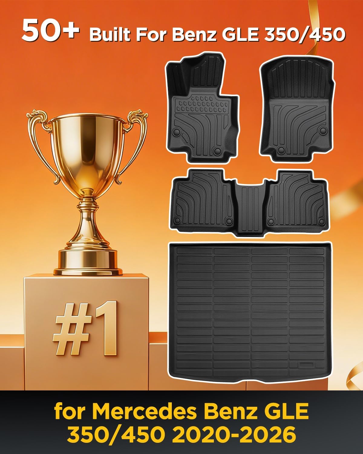 Car Floor Mats for Mercedes Benz GLE 2020-2026: GLE 350/450 2020 2021 2022 2023 2024 2025 2026 (Not Fit for Coupe) TPE, All Weather Heavy Duty Rubber Accessories Full Set Floor Liners & Trunk Mat 4PCS
