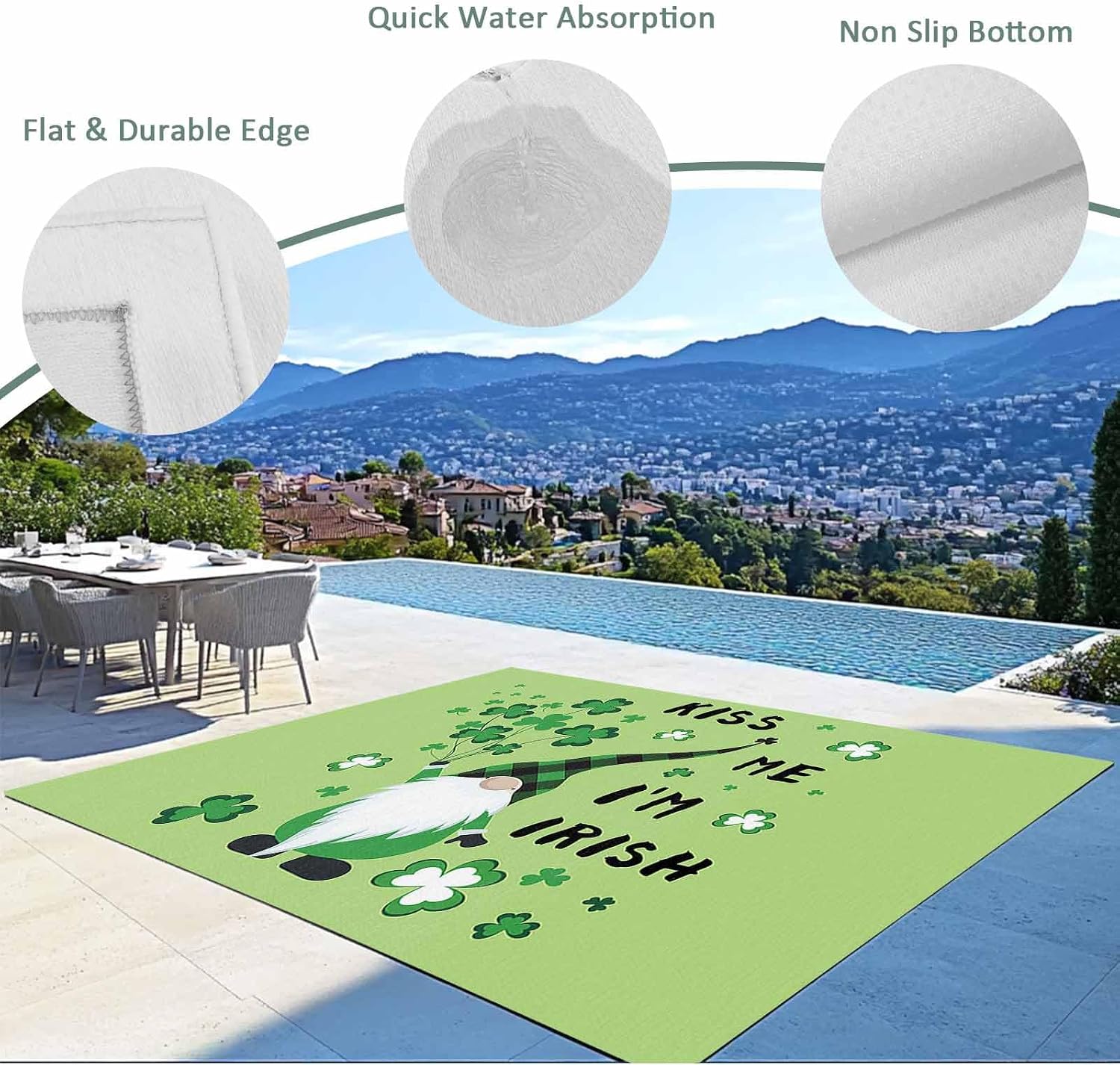 Outdoor Rug 5x8ft Happy St. Patrick's Day Gnome with Lucky Patio Area Rugs Waterproof Easy Cleaning Non Shedding Thick Mats Green Carpet for Indoor Outdoor Porch Deck Backyard Balcony