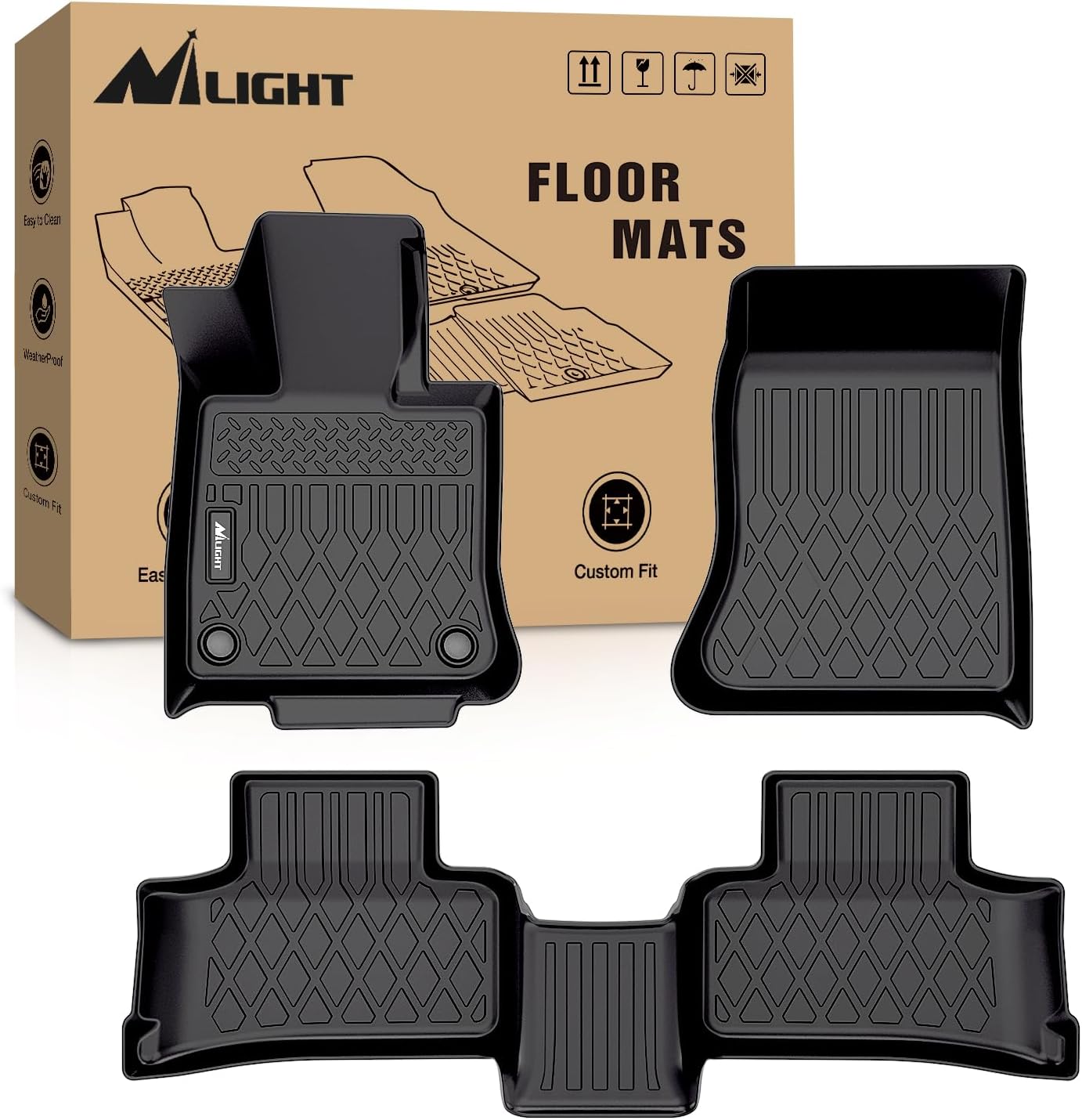 Nilight TPE Floor Mats for Mercedes Benz GLC 300 GLC 43 AMG 2023 2024 2025 2026 All Weather Custom Fit Heavy Duty Floor Liners