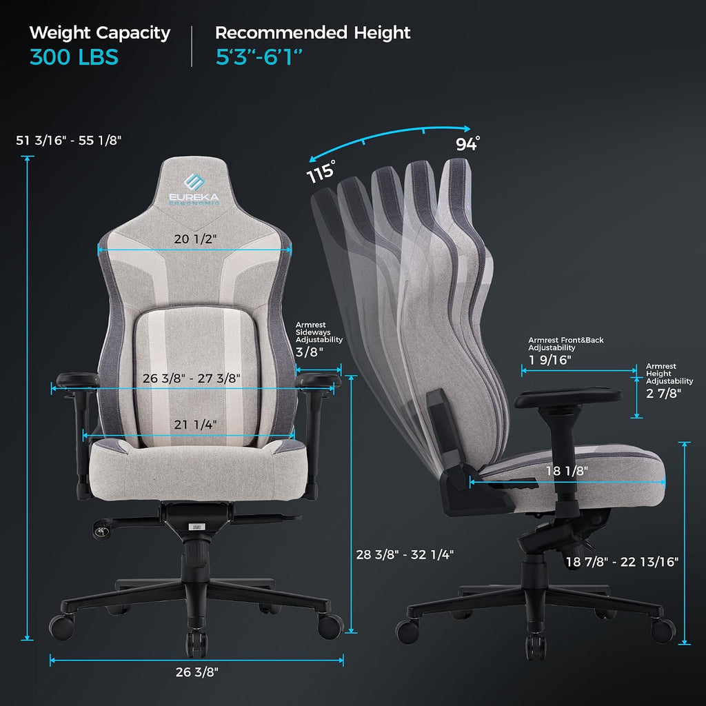 EUREKA ERGONOMIC Gaming Chair GC08, Computer Gamer Chair with Lumbar Support, Ergonomic Gamer Chairs with 4.3in Thicken Seat Cushion, Racing Style Gaming Chairs for Adults, Grey