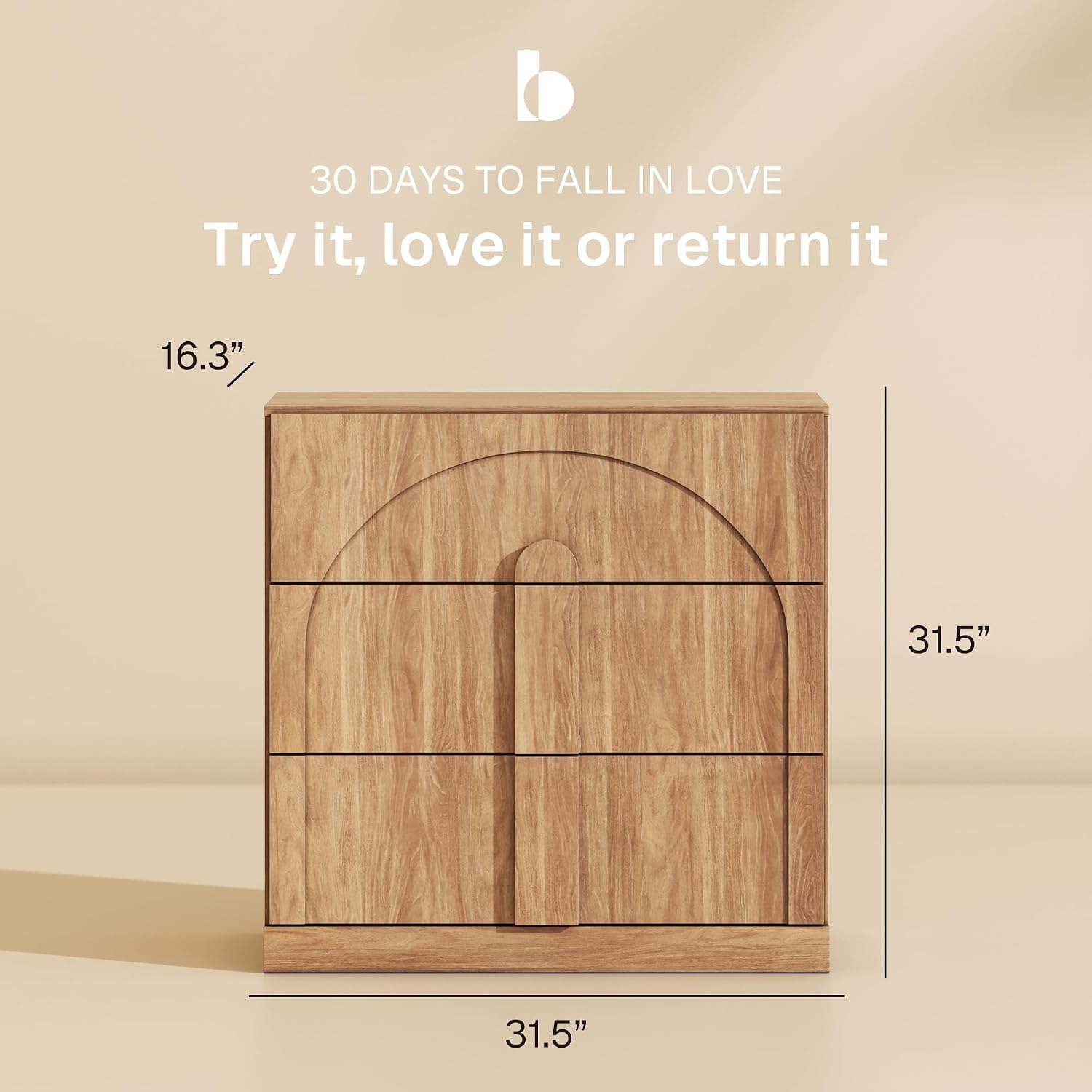 BELLEZE Sideboard Cabinet with 3 Drawers, Set of 3 Modern Wood Buffet Cabinet with Arc Design, Large Fluted Sideboard with Storage for Dining Room Living Room Entryway, Camel