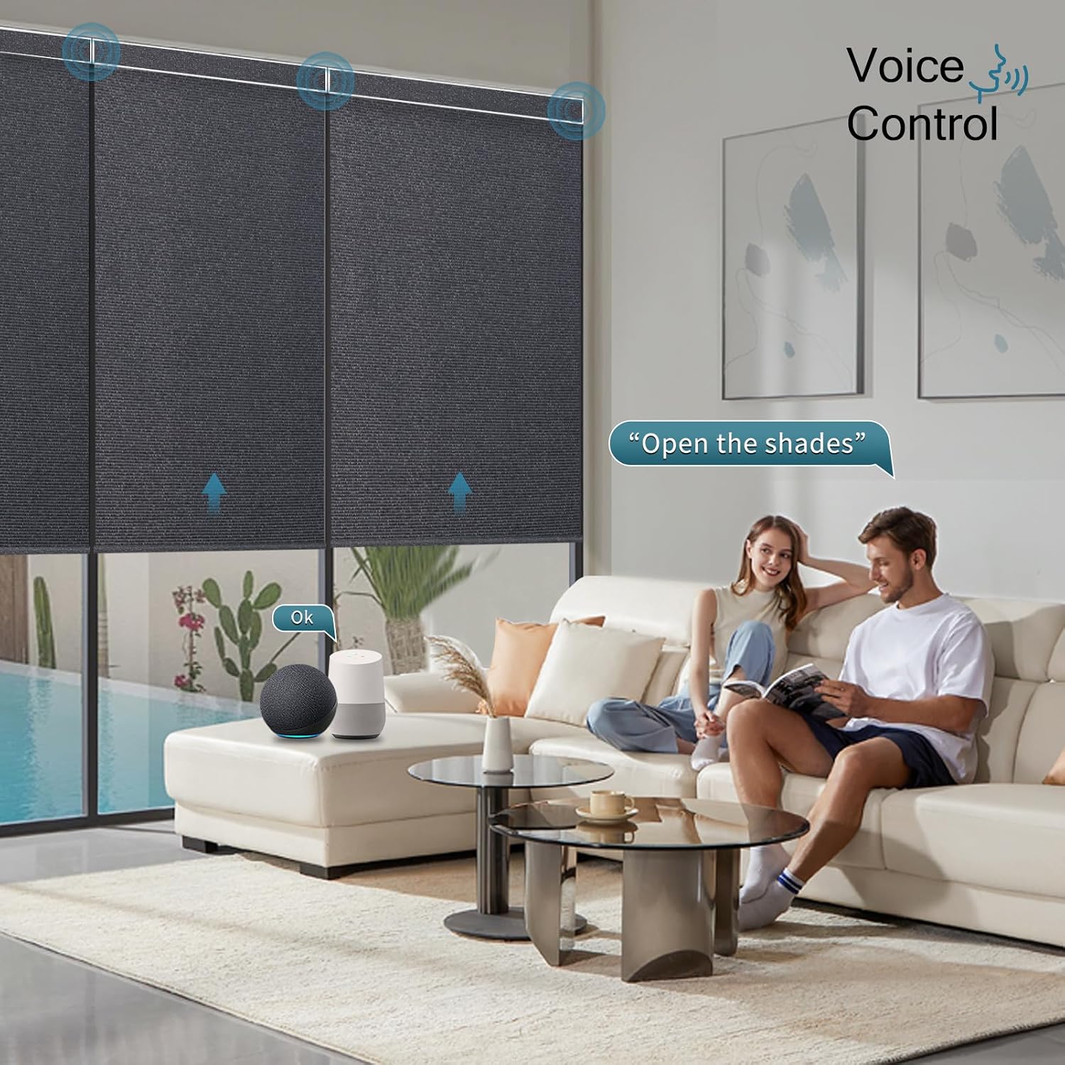 Smart Blinds,Motorized Blackout Shades for Windows,Compatible with Alexa,Google Home,Automatic Blackout Roller Shade,Rechargeable Battery Shades,Dark Umber