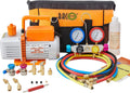BACOENG R32 AC Vacuum Pump and Gauge Set, 5 CFM HVAC Vacuum Pump and 4-Way Manifold Gauge Kit for AUTO/Mini Split System, Sparkless Vacuum Pump for R32 R410a R134a R22 Refrigerants