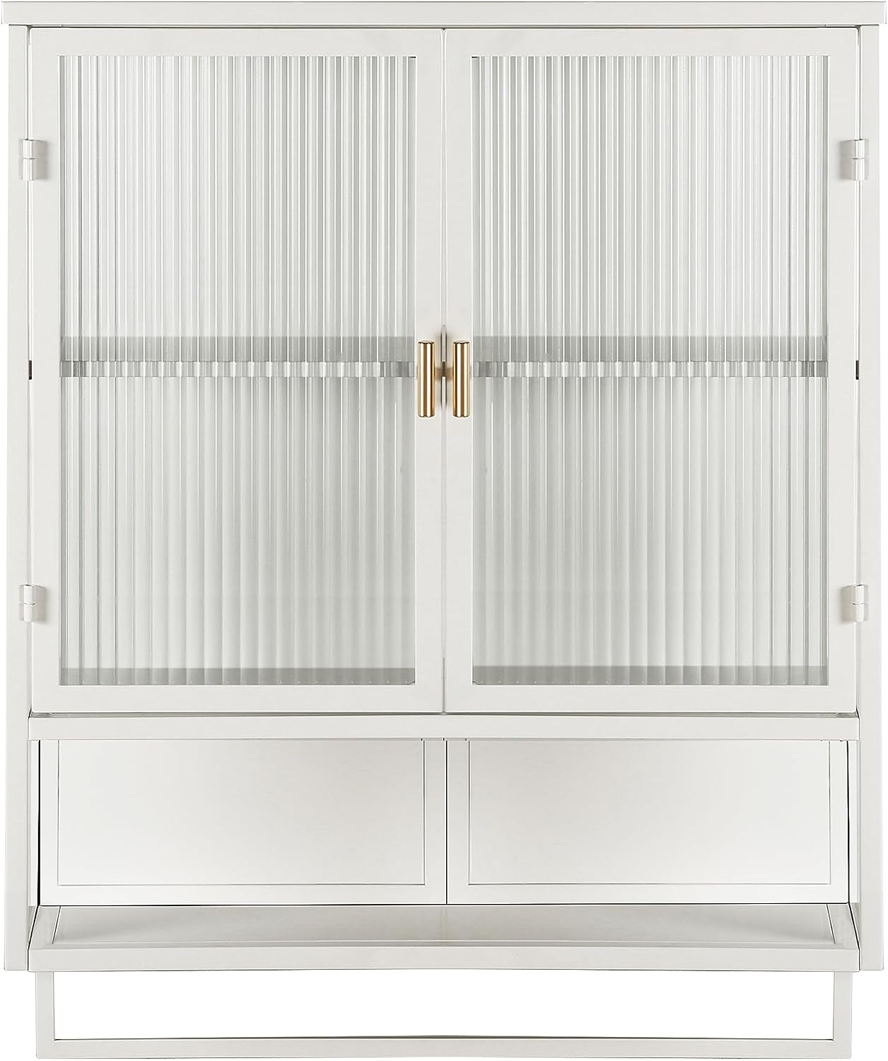 Retro Style Haze Double Glass Door Wall Cabinet with Detachable Shelves for Office, Dining Room,Living Room, Kitchen and Bathroom Mint White