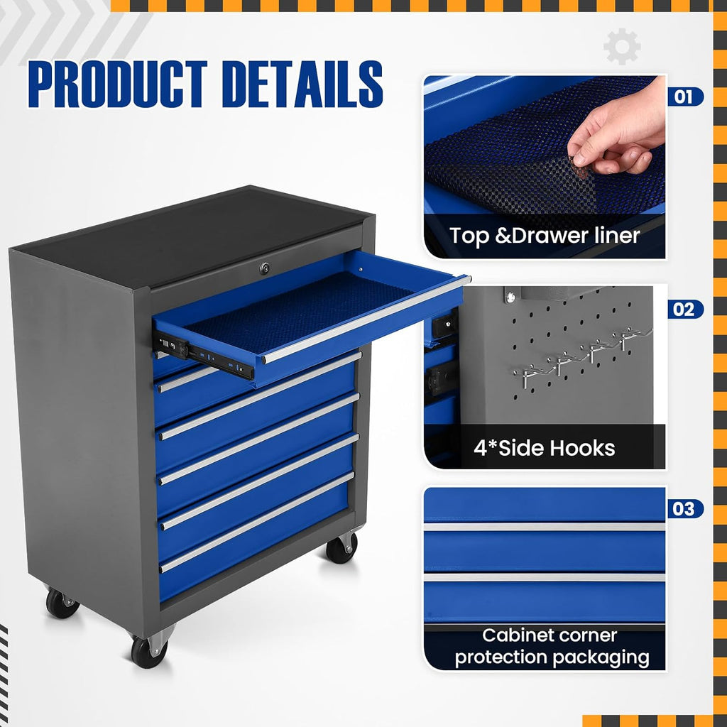 7-Drawer Rolling Tool Chest with Wheels,Tool Cabinet on Wheels with Keyed Locking,Multifunctional Tool Cart on Wheels,Tool Storage Organizer Cabinets for Garage,Warehouse, Repair Shop (Grayish Blue)
