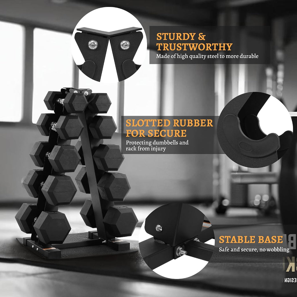 BalanceFrom Rubber Coated Hex Dumbbell Weight Set with Storage Rack, 100LB or 150LB or 200LB Set, 5-20 lbs or 5-25 lbs or 10-30 lbs Pairs