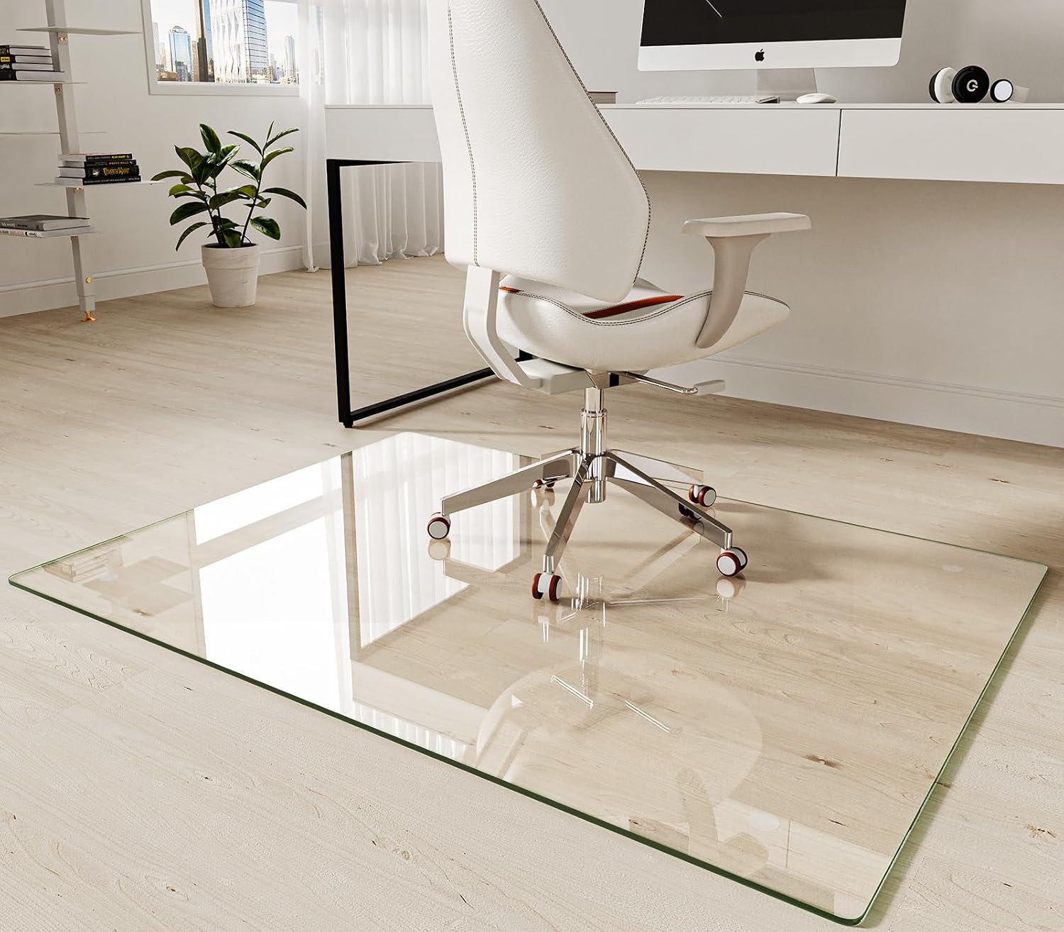 Koonmi Tempered Glass Chair Mat 36'x50' - Premium Office Chair Mat for Hardwood Floors & Low-Pile Carpet with 4 Non-Slip Pads - Thick Scratch-Resistant Surface