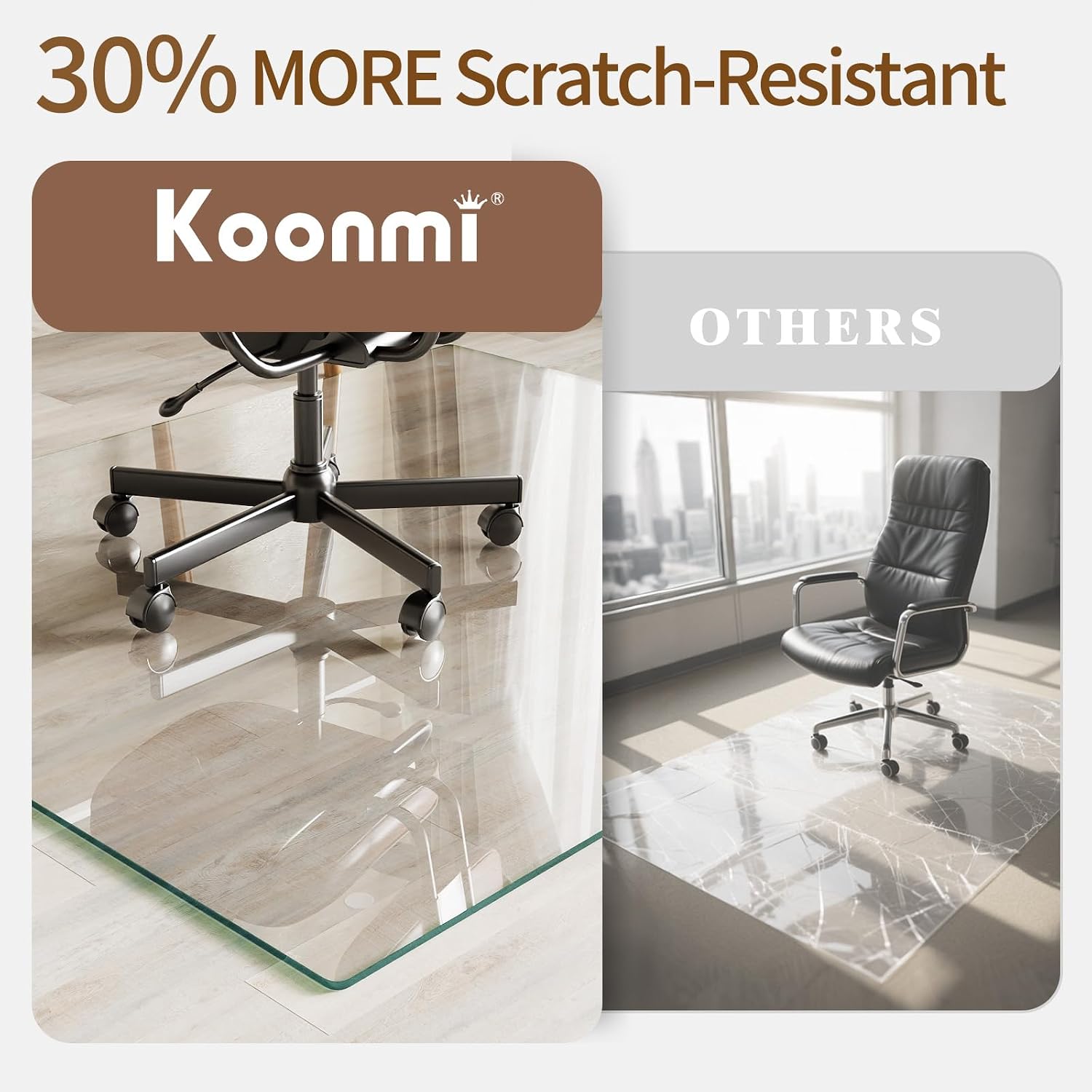 Koonmi Tempered Glass Chair Mat 36'x50' - Premium Office Chair Mat for Hardwood Floors & Low-Pile Carpet with 4 Non-Slip Pads - Thick Scratch-Resistant Surface
