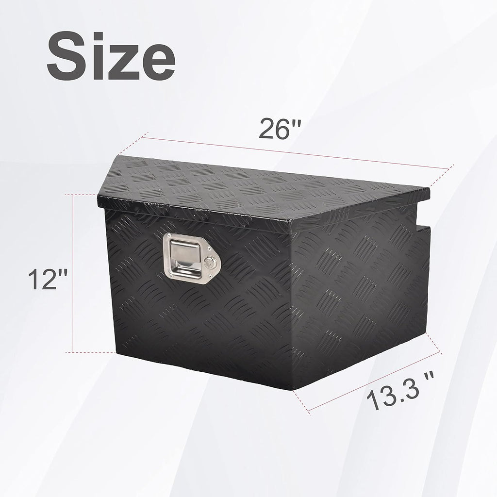 26 Inch Aluminum Utility Trailer Tongue Tool Box Wide Utility Trailer Tongue Toolbox RV Storage OrganizerTrailer Storage Tool Box With Lock & Keys Black,5 Bar Tread (26'X13.3'X12')