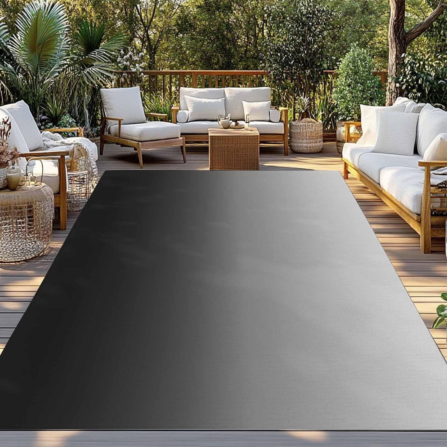 Outdoor Rug 4x6ft Abstract Ombre Grey and Black Patio Area Rugs Waterproof Easy Cleaning Non Shedding Thick Mats Geometric Carpet for Indoor Outdoor Porch Deck Backyard Balcony