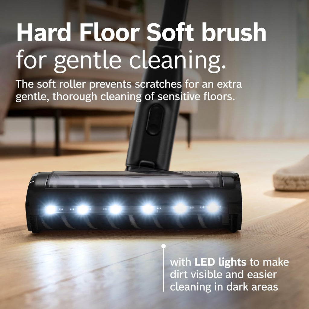 Bosch Unlimited 10 Cordless Stick Vacuum Cleaner - Up to 80 Min Battery, Fast Charger, Pet Hair, Hard Floors and Carpets, HEPA Filter, MicroClean Brush, Bendable Tube, 6 Accessories, Black