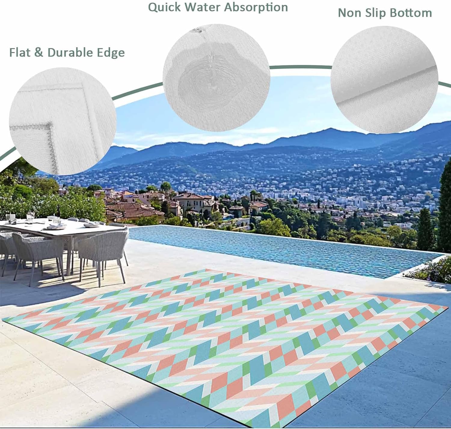 Outdoor Rug 4x6ft Abstract Geometric Herringbone Colorful Art Patio Area Rugs Waterproof Easy Cleaning Non Shedding Thick Mats Simplistic Carpet for Indoor Outdoor Porch Deck Backyard Balcony