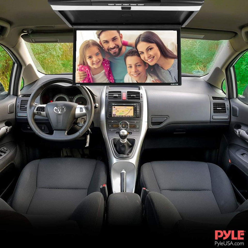 Pyle Car Overhead Monitor Screen Display - 17.3 inch. LCD Vehicle Flip Down Roof Mount Console - HDMI TV Player Control Panel w/ Built-in IR Transmitter for Wireless IR Headphone - Pyle PLRV1725