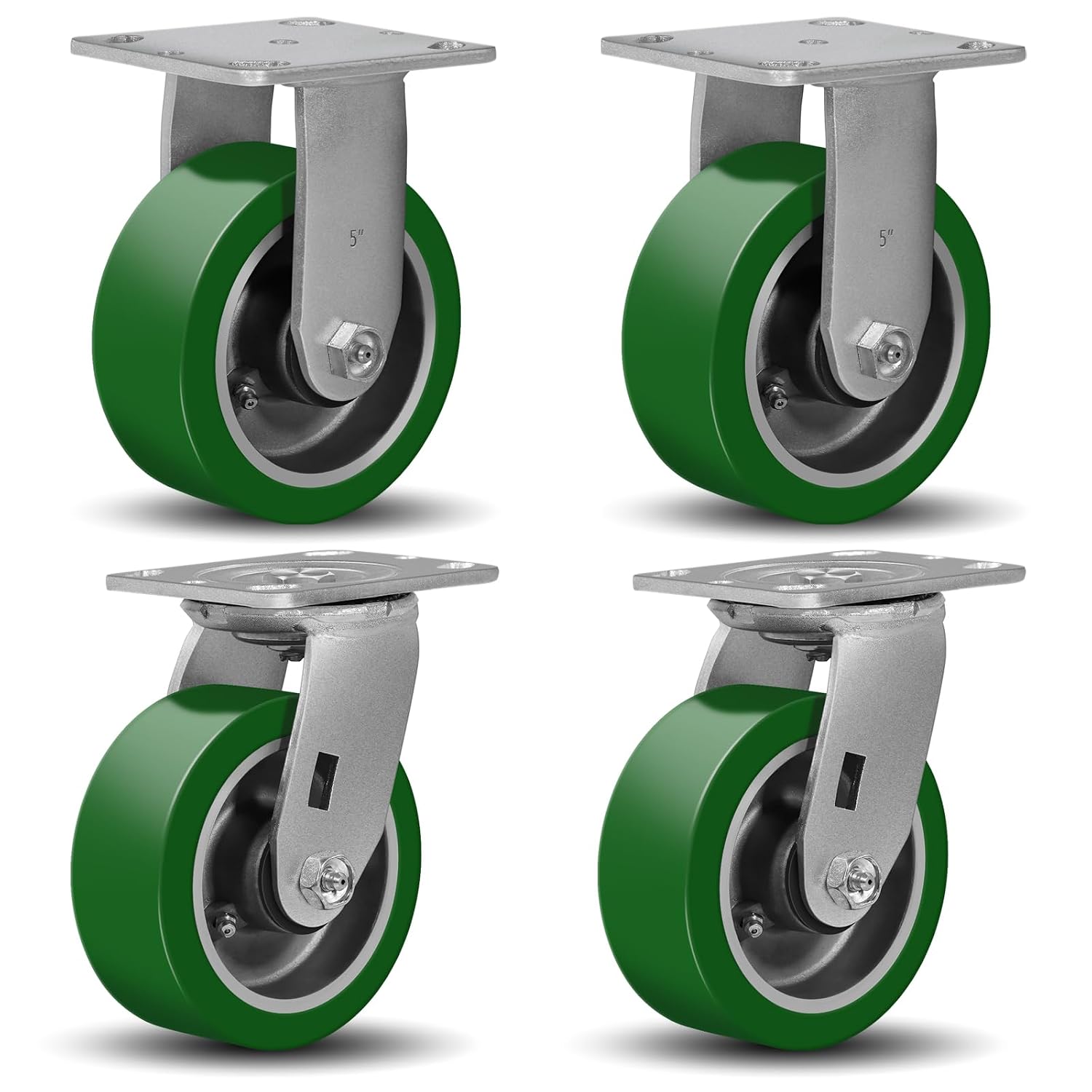 5'X2' Caster Wheels, Heavy Duty Casters Set of 4, Aluminum Core Thickened Polyurethane Industrial Casters for Toolbox Workbench, 4000 Lbs Total Capacity (2 Swivel & 2 Rigid