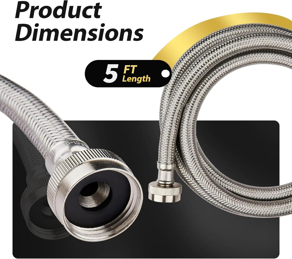 20 Pack Foskan 5FT Stainless Steel Braided Washing Machine Hose,Burst Proof PVC Core for Hot and Cold Water Supply Lines (5FT)
