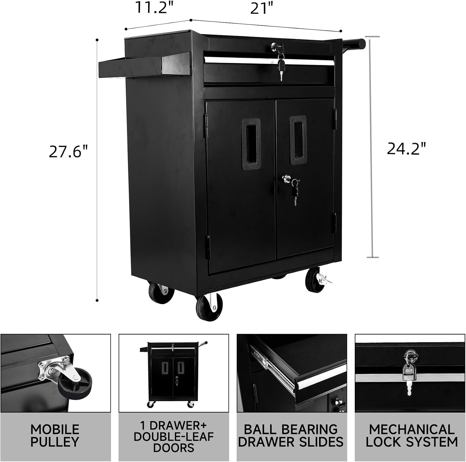 Tool Box Organizer, 21inch Rolling Tool Chest with Wheels, Lockable Rolling Tool Cabinets, Tool Cart with Drawers for Workbench, Craftsman, Mechanic, Garage, Workshop(Black, 1 Drawer)