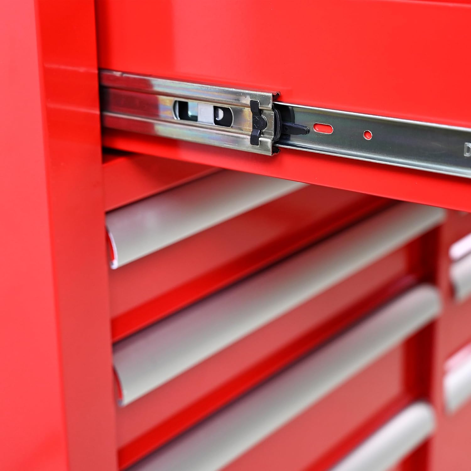 Large Tool Chest with Wheels, Rolling Toolbox with 9 Drawers, Metal Storage Tool Cart with 42'' Wood Top and Side Handle for Garage, Shop (Bonus Drawer Liners) — Red