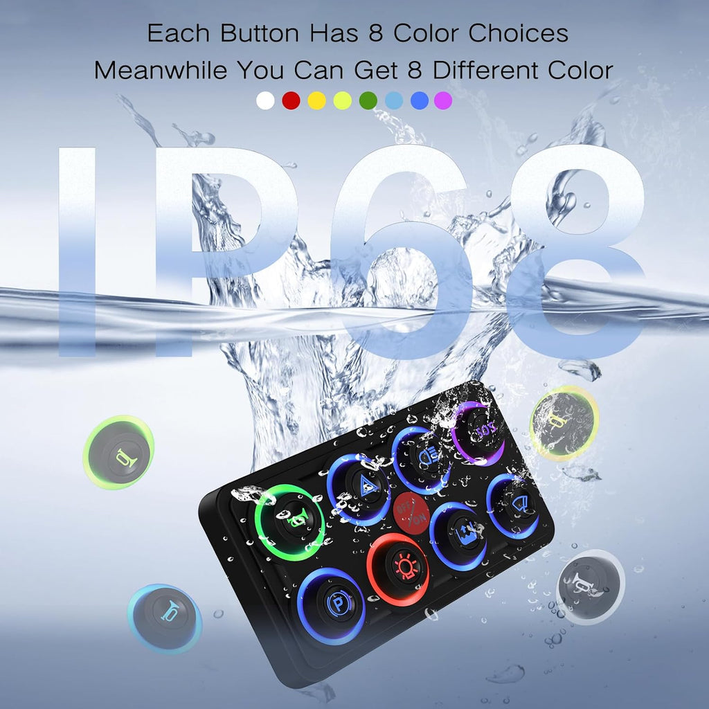 MaySpare Switch Panel Upgraded Multicolored Toggle Momentary Pulse Switch Panel,Electronic Relay System for Yachts Trucks Off-Road Vehicles RVs SUVs UTVs ATVs- IP68 Waterproof (8 Gang Switch Panel)