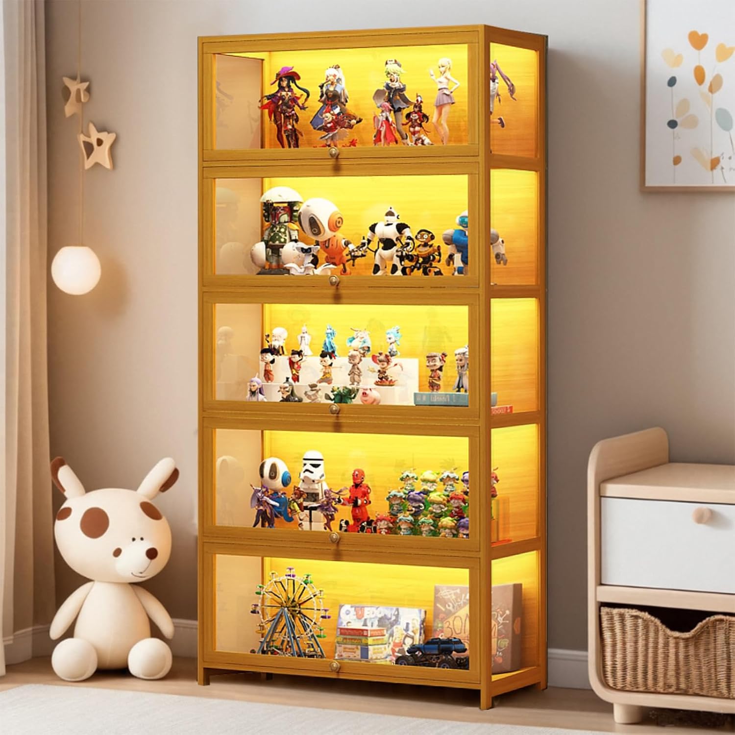 Curio Display Cabinet with Acrylic Glass Door, 5-Tier Display Case, Curio Cabinet & Bookcase for Collectibles, Display Shelf for Home, Reading Nook, Playroom, Living Room
