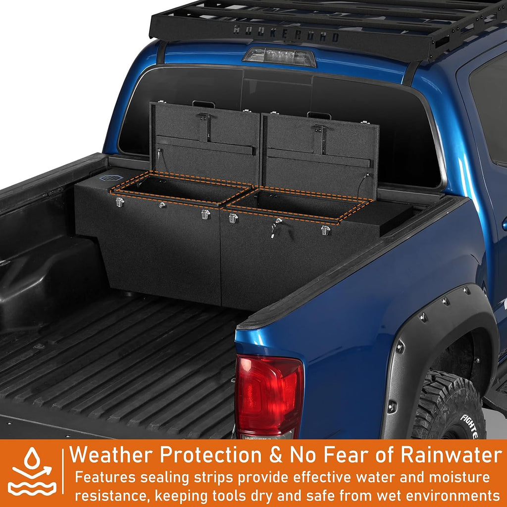 Hooke Road Tacoma Bed Tool Box Lockable Cargo Storage for Toyota Tacoma 5' and 6' Bed, Chevy Colorado & GMC Canyon 5'2' Truck, Solid Steel Waterproof Security Toolbox with Lock Keys