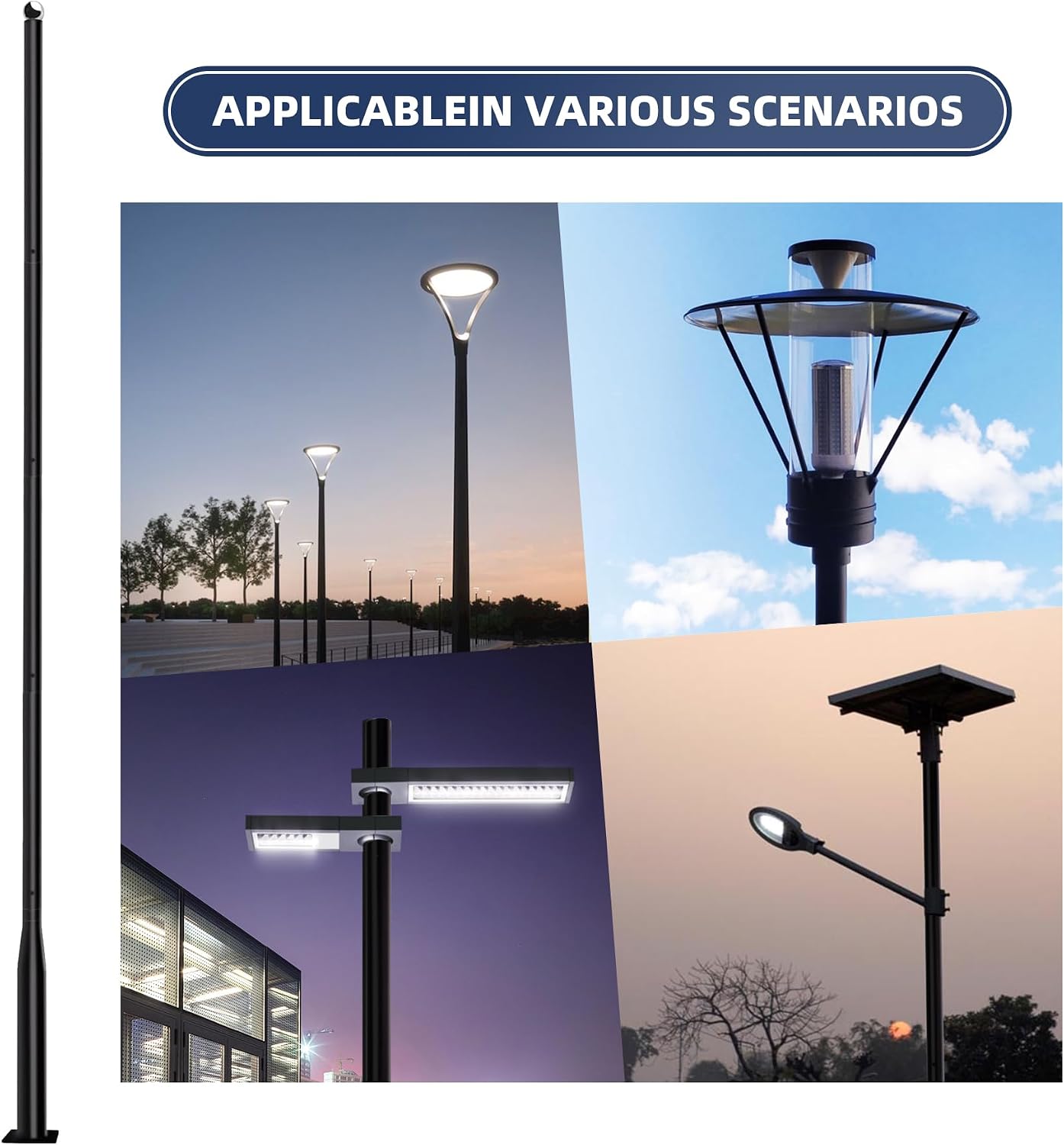 Street Light Pole 20Ft, Street Light Poles for Outdoor Lighting,Solar Pole Accessory for Street, Suitable for Basketball Courts, Parking Lots, Residential Areas, Park (20FT)