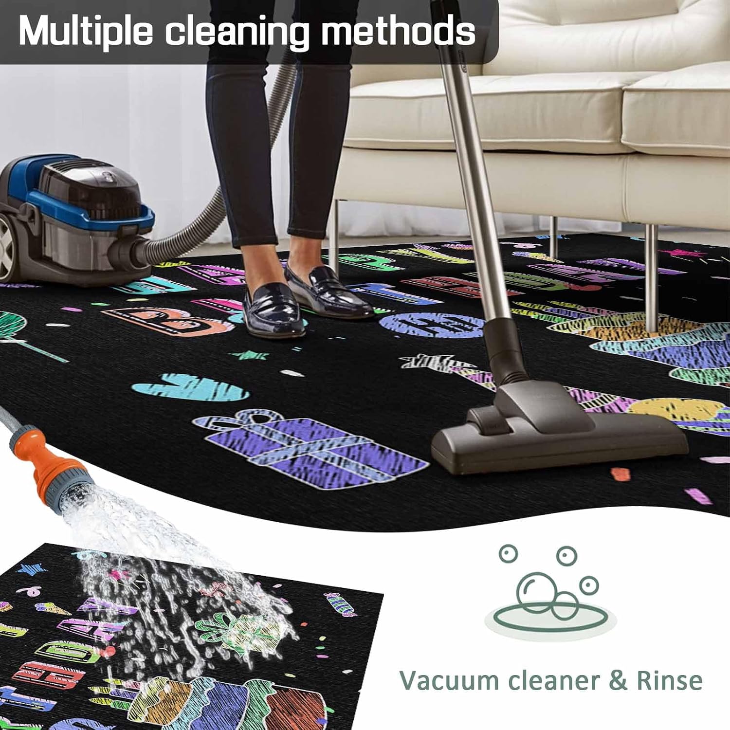 Outdoor Rug 4x6ft Happy Birthday Colorful Line Cake Present Box Patio Area Rugs Waterproof Easy Cleaning Non Shedding Thick Mats Black Carpet for Indoor Outdoor Porch Deck Backyard Balcony