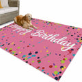 Outdoor Rug 4x6ft Colorful Happy Birthday Patio Area Rugs Waterproof Easy Cleaning Non Shedding Thick Mats Pink Carpet for Indoor Outdoor Porch Deck Backyard Balcony