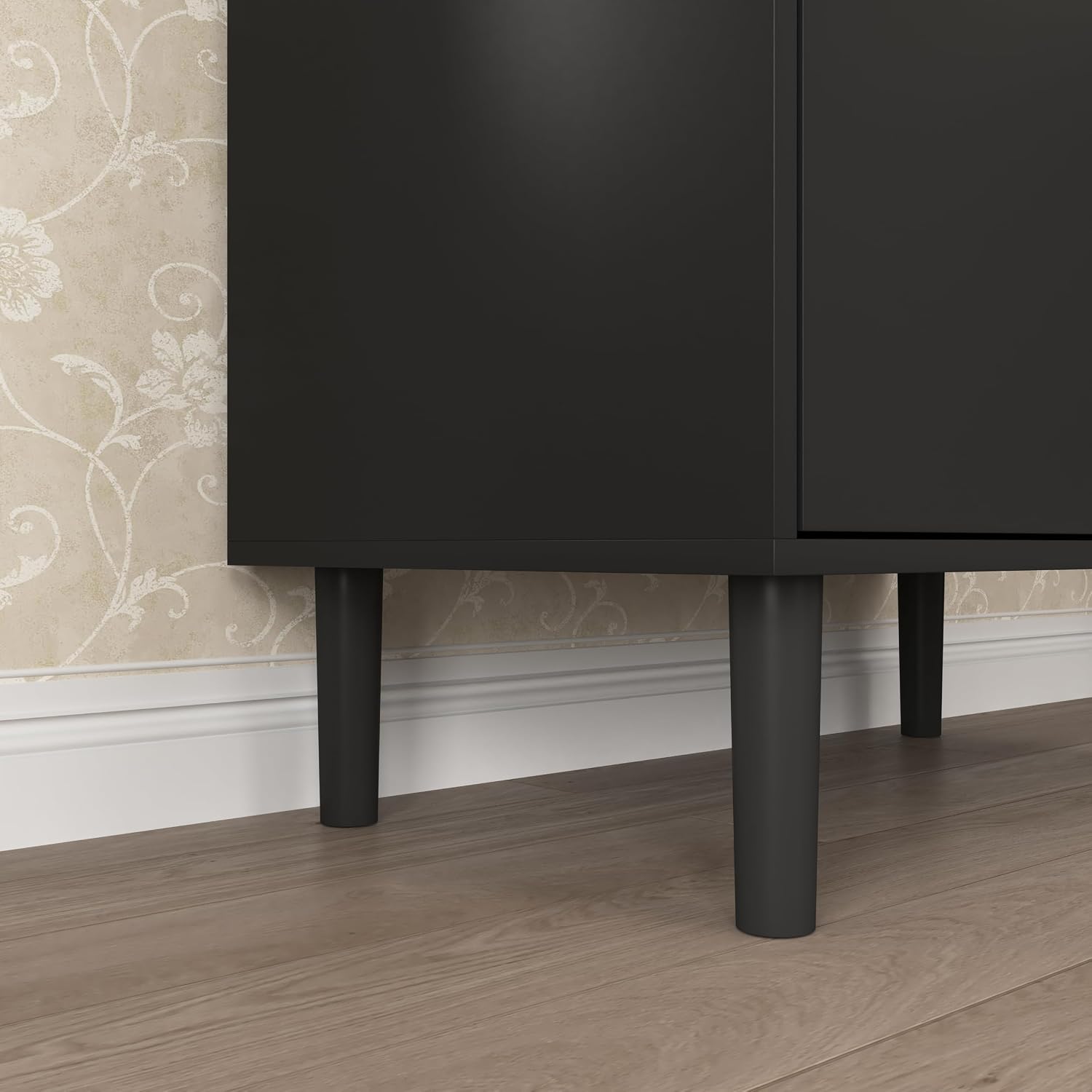 LUMISOL Storage Cabinet with 2 Glass Doors, Solid Wood Accent Cabinet with Gold Handles, Modern Cabinet Freestanding for Study Room Living Room, Save Space, Black