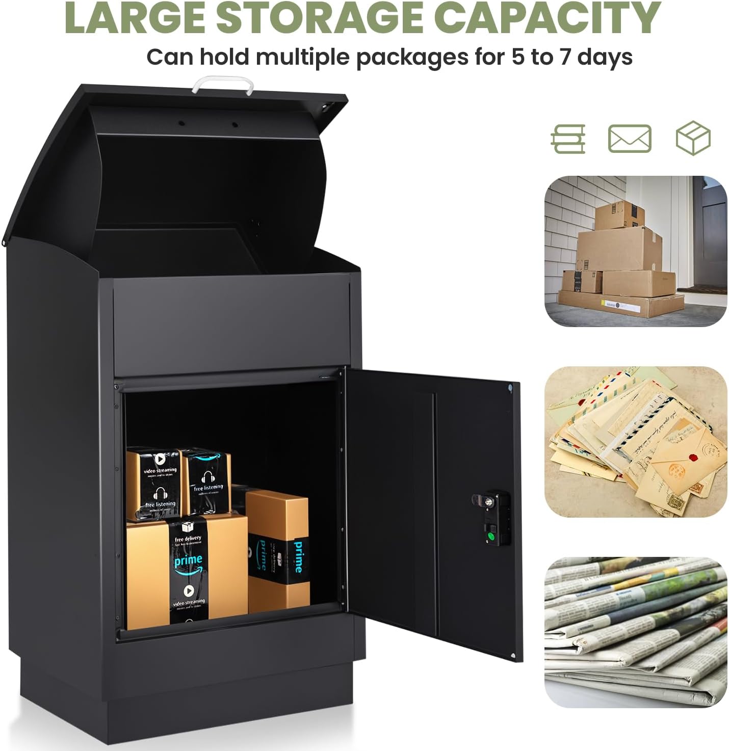Large Outdoor Package Delivery Box, Heavy-Duty Metal Parcel Drop Box, Waterproof & Anti-Theft, Secure Lockable Mailbox for Porch, Curbside & Business Use
