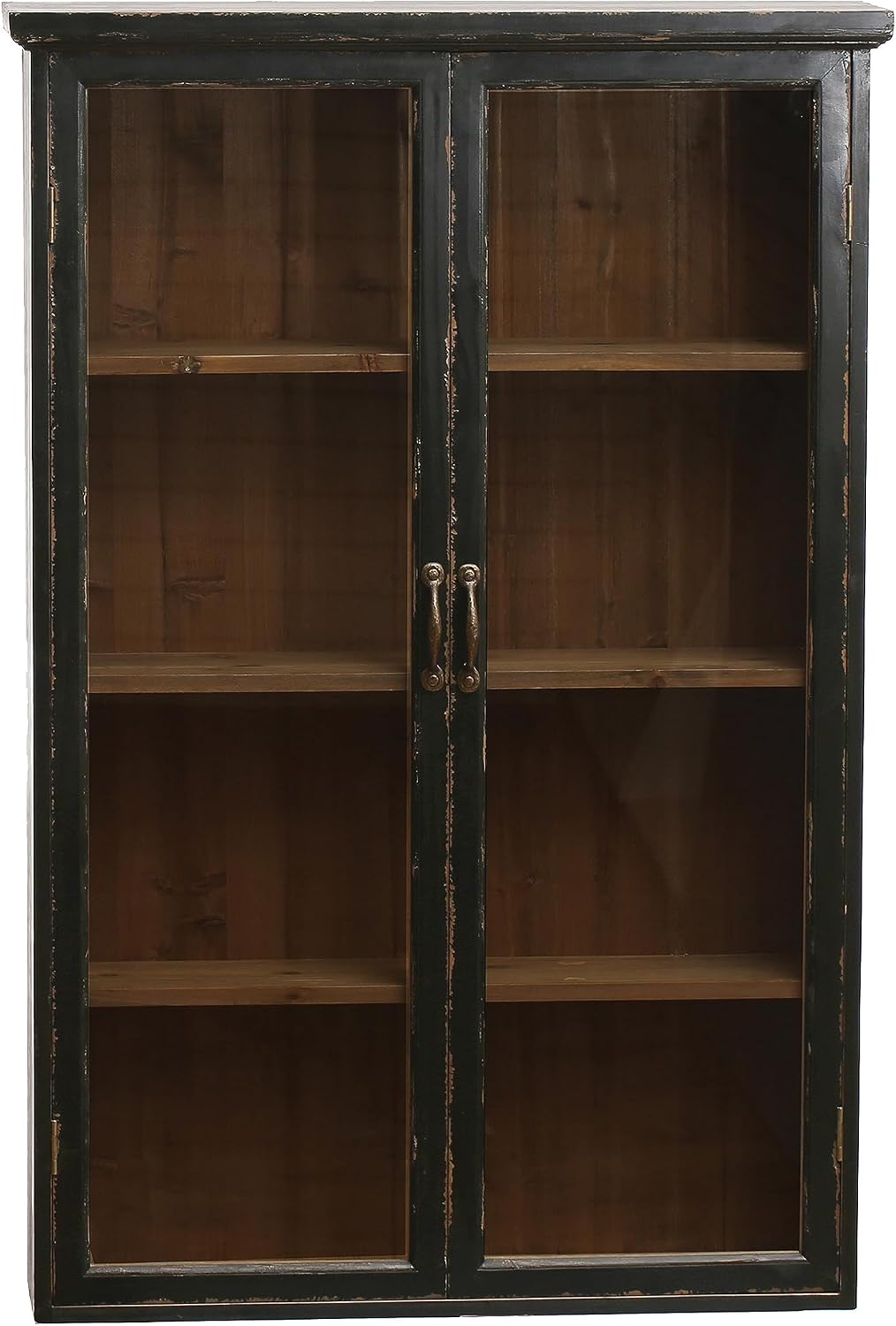 Creative Co-Op Wood and Glass Display Cabinet with 3 Shelves and 2 Doors, Natural and Black