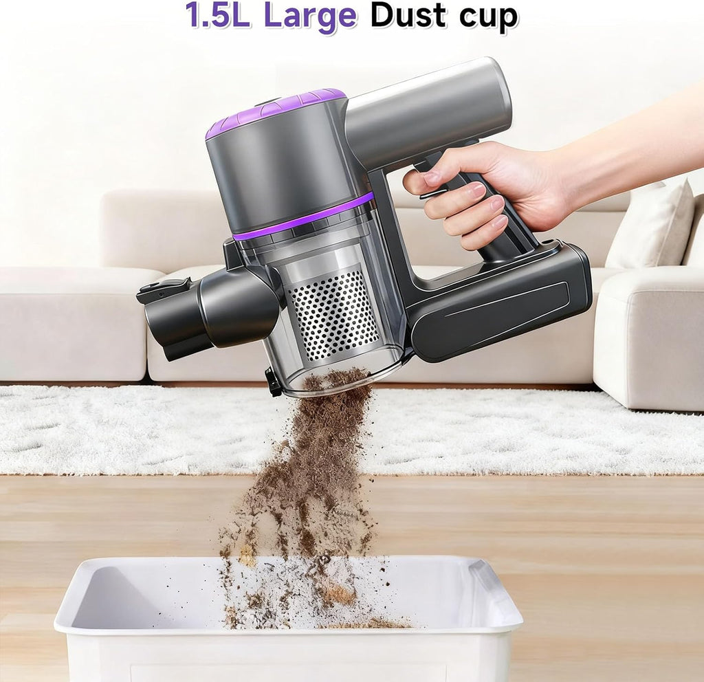 Cordless Vacuum Cleaner, Hardwood Floor Vacuum Cleaners for Home, Stick Wireless Vacuum with LED Light, 50 Min Runtime and Self-Standing, Lightweight Vacuum for Pet Hair, Carpets & Hard Floors