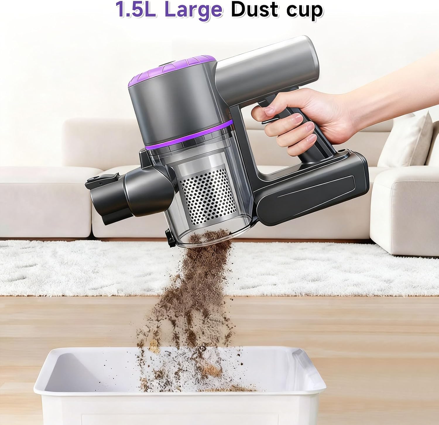 Cordless Vacuum Cleaner, Hardwood Floor Vacuum Cleaners for Home, Stick Wireless Vacuum with LED Light, 50 Min Runtime and Self-Standing, Lightweight Vacuum for Pet Hair, Carpets & Hard Floors