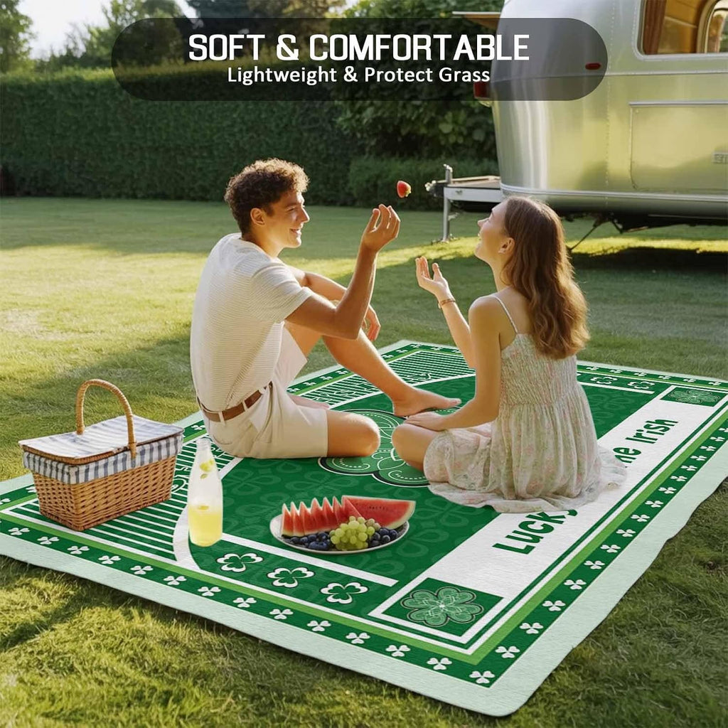 Outdoor Rug 4x6ft Irish Festival Celtic Knots Lucky Shamrock Patio Area Rugs Waterproof Easy Cleaning Non Shedding Thick Mats Stripe Carpet for Indoor Outdoor Porch Deck Backyard Balcony