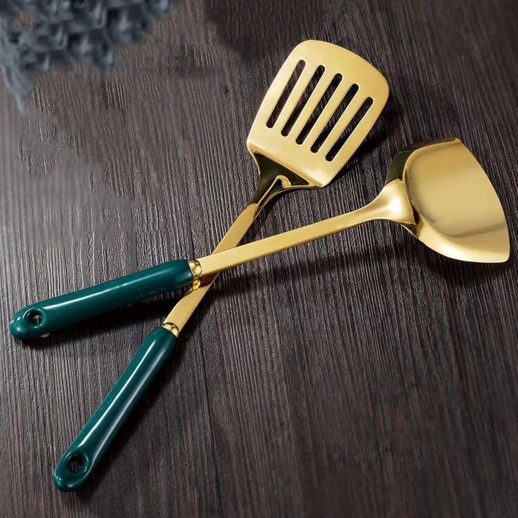 Stainless Steel Cooking Utensils Spoons Spatulas Kitchen Cookware Bakeware Gadgets Tools 7 Pieces Sets(Schwarz)