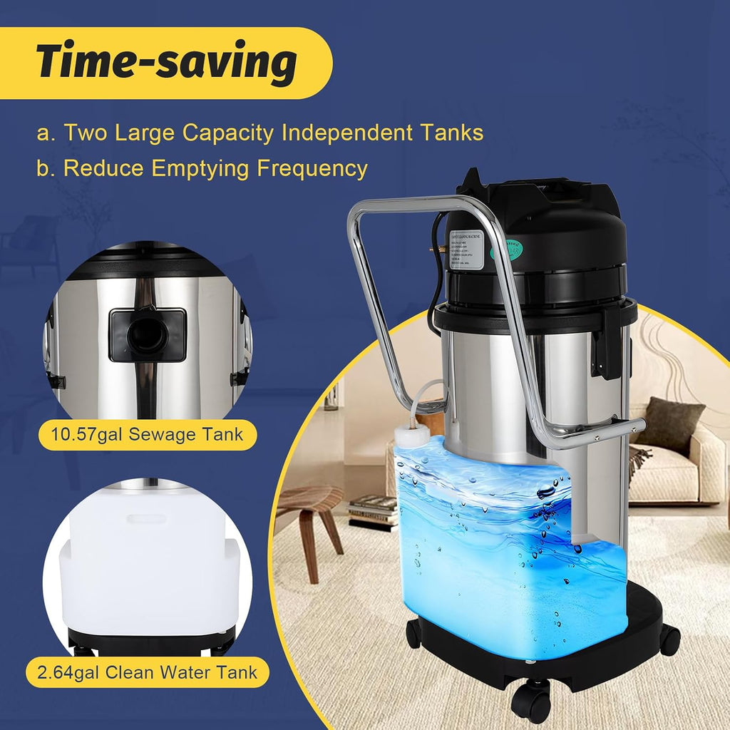 40L/11gal Commercial Carpet Cleaner Machine, 1034W Heavy Duty Extractor Vacuum Washing Machine Multifunctional Cleaning Machine With Mobile Tires Carpet Sofa Curtain Cleaner (2 Packages)