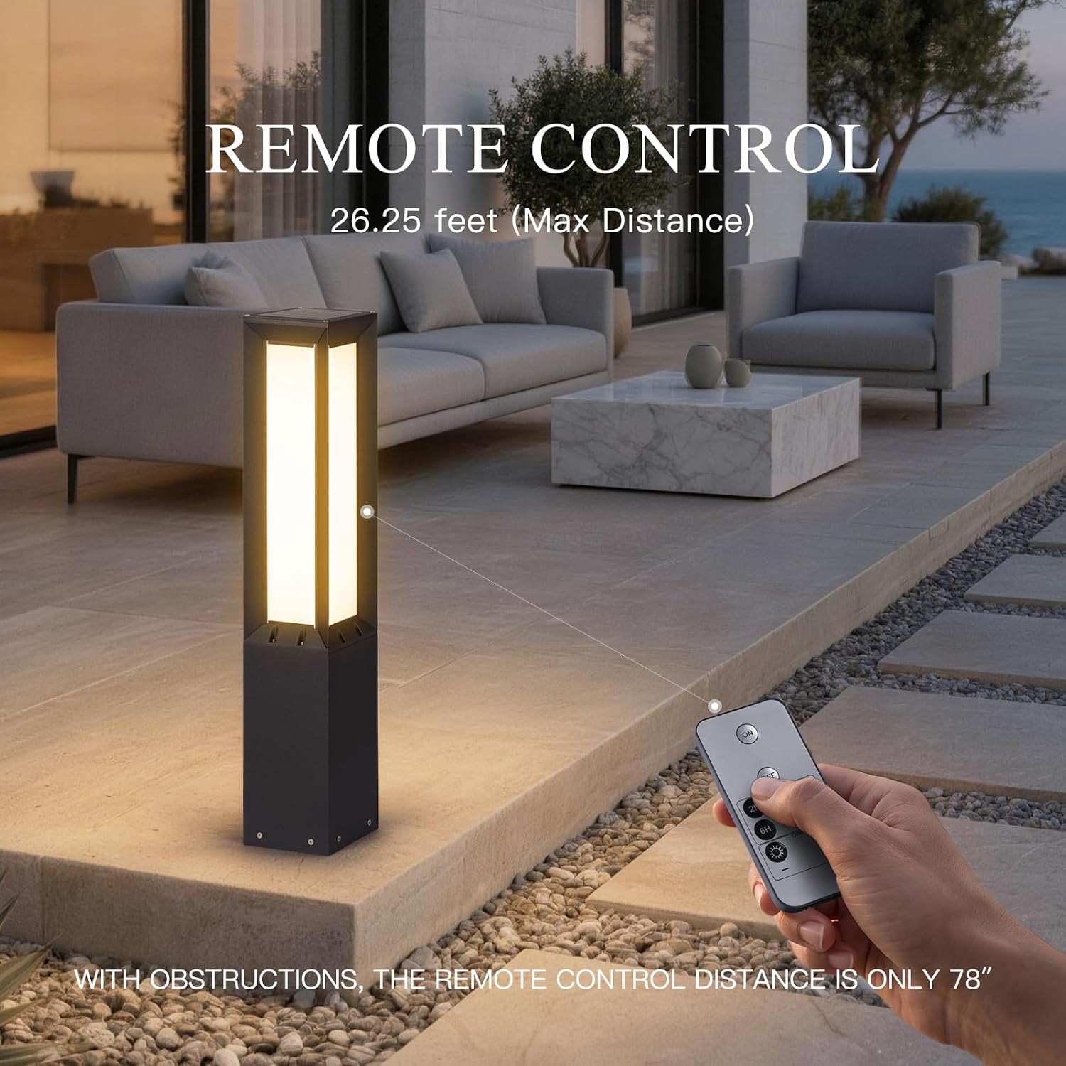 Solar Floor Lamp with Remote, 3000K LED Modern Outdoor Lantern Dimmable, 31.5' Outdoor Solar Lanterns Waterproof IP65, Dusk to Dawn Floor Lamps for Outside Porch Patio Deck Garden Backyard Decor