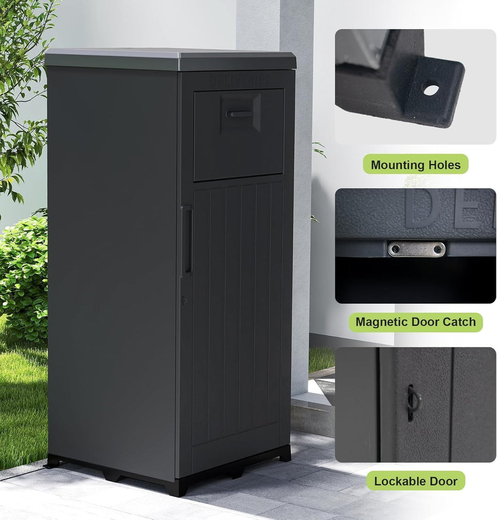 Package Delivery Box for Outside, Large Parcel Drop Box, Lockable Waterproof Resin Anti-Theft Outdoor Package Mailbox with Secure Storage for Porch, Curbside, House & Office Deliveries